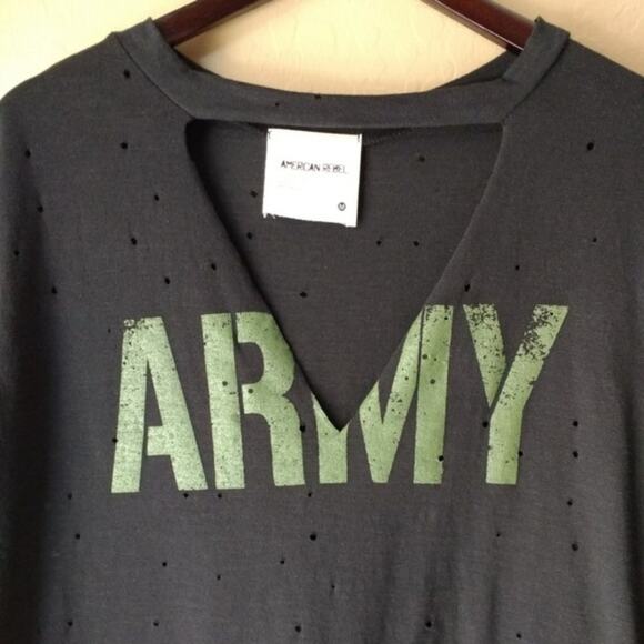 American Rebel Distressed Choker Army Tee - Picture 3 of 7